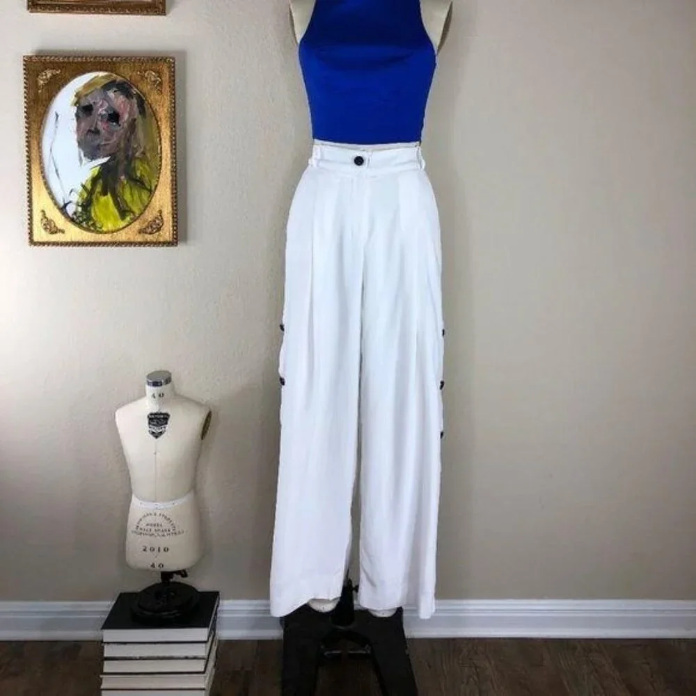 Maiyet Off White Cropped Button Pants Tuxedo Side - Picture 5 of 6